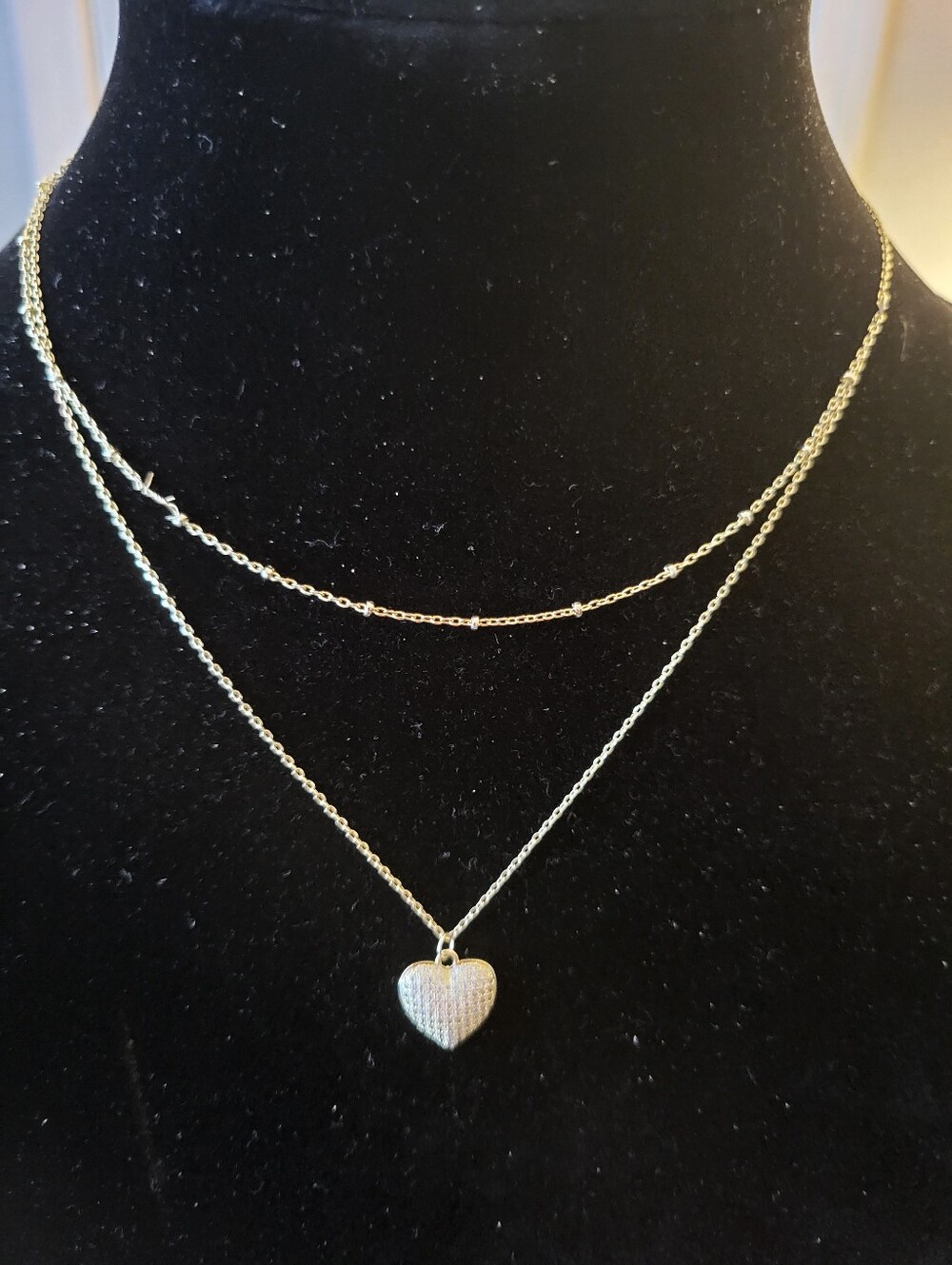 Unknown Brand Double Strand Gold Pave Heart Necklace